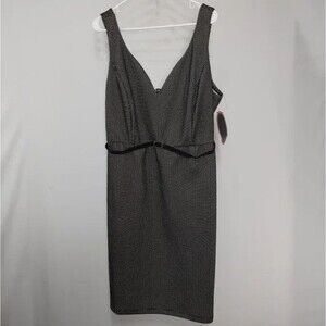 Paperdoll Sleeveless Empire Dress 2X Jrs Black White Ponte Belt Bow Back V-Neck